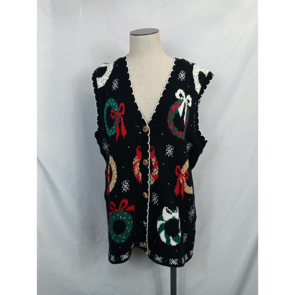 Vintage Made in USA Christmas Vest Small Wreaths Ugly Sweater Grannycore‎ Party